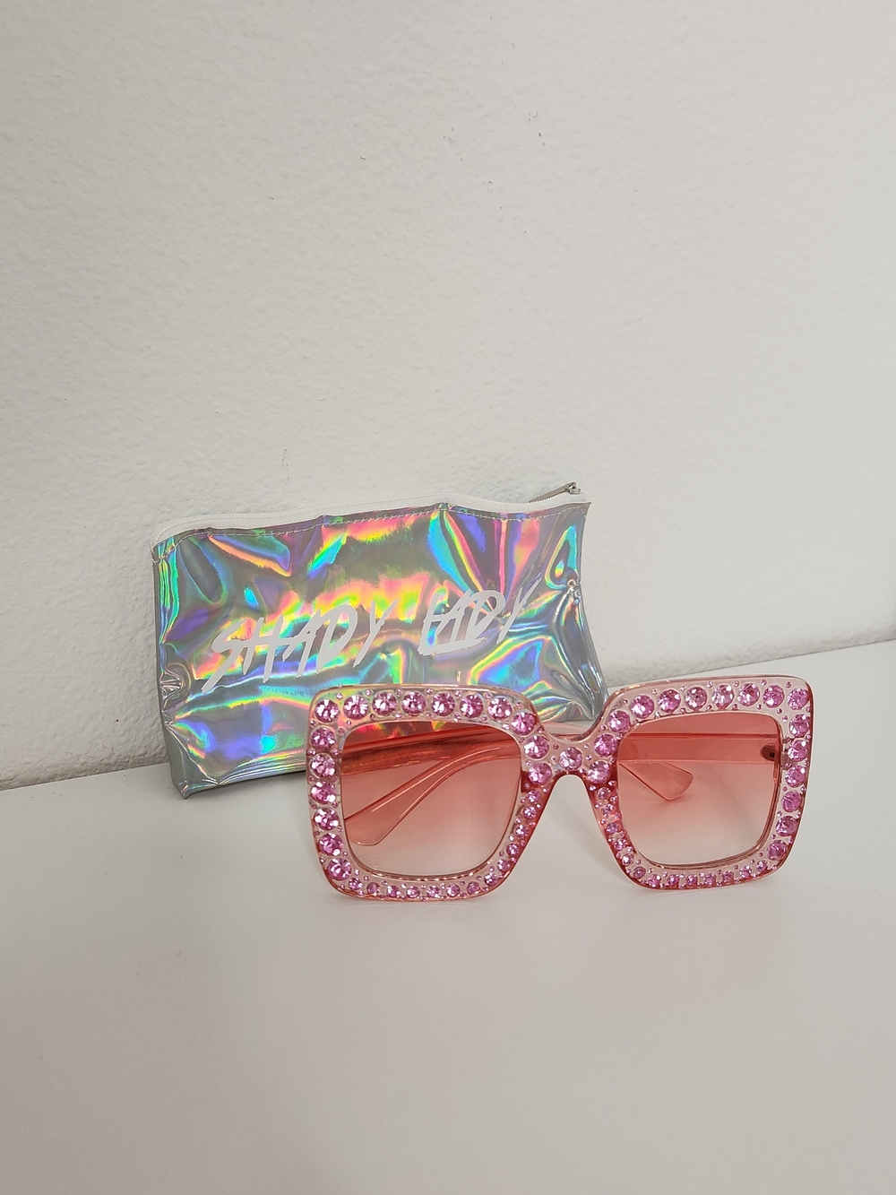Shady Lady Pink Crystal Square Sunglasses New In Box